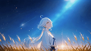 星空下的旷野少女
