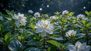 晨光清露白花开