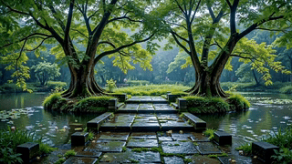 雨后清幽林间水径
