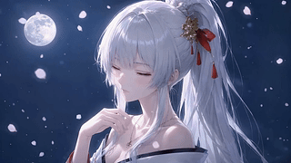 月夜银发少女