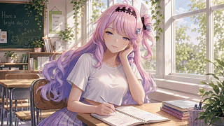 晴天教室的粉发少女