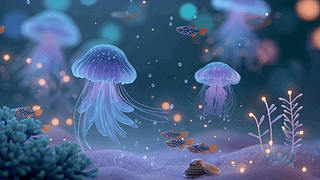 梦幻海底发光水母