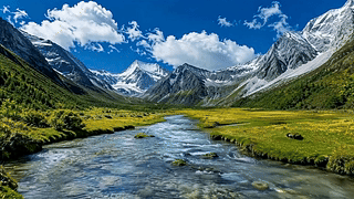 晴日雪山溪流河谷