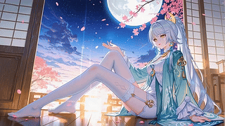 樱月夜窗边银发少女