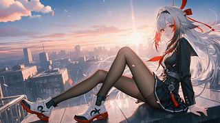 日落天台银发少女