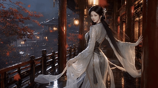 雨夜古廊汉服佳人