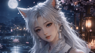 月夜银发狐耳少女