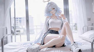 浅蓝发少女卧室留影