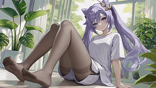 窗边休闲紫发少女