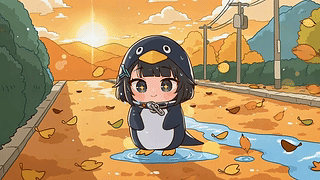 秋日黄昏企鹅萌少女