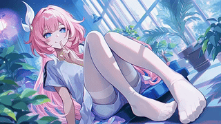 窗边粉发少女小憩