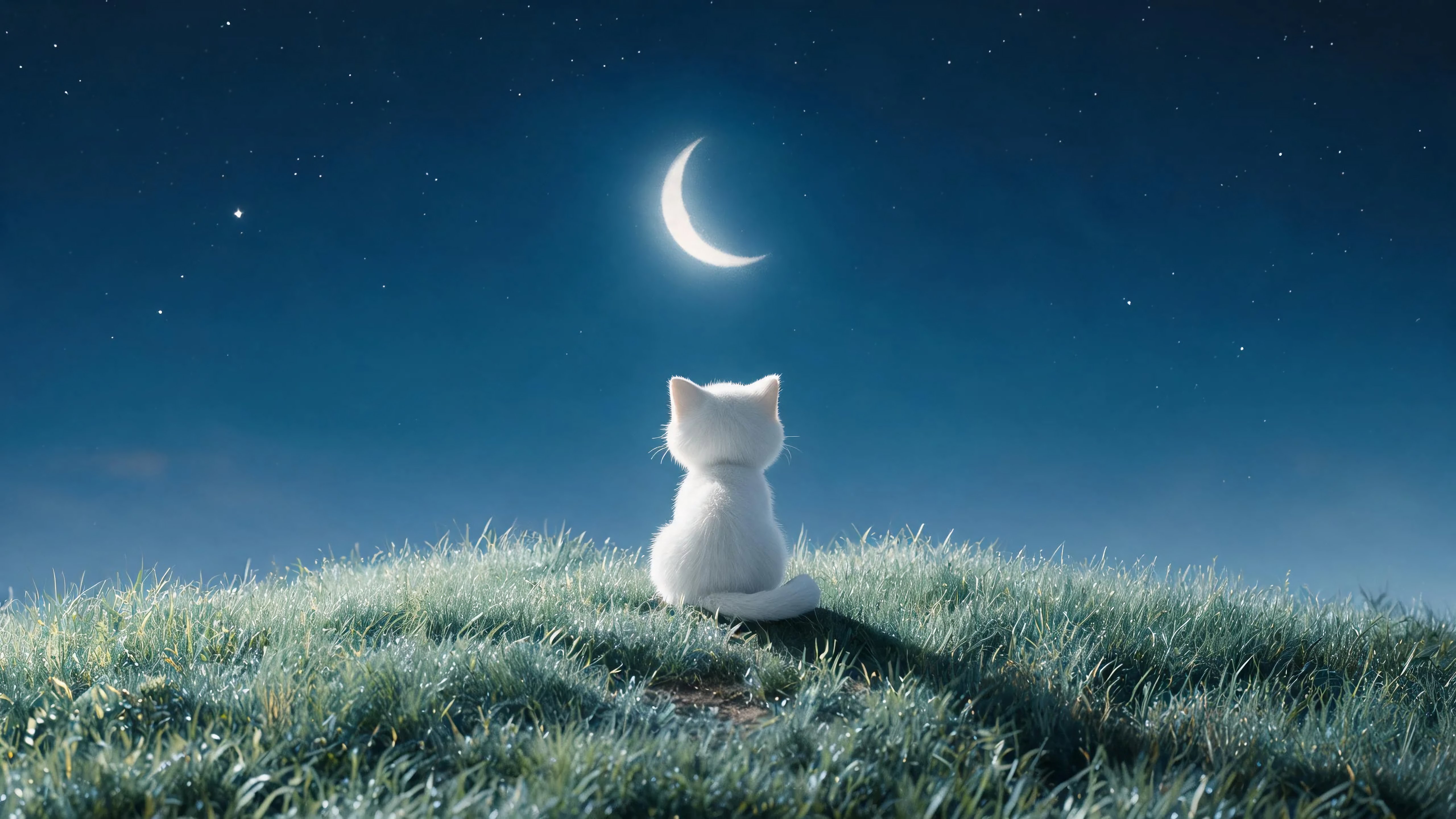 月空下的猫咪
