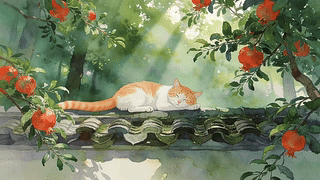 墙头午睡的猫咪