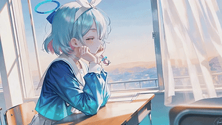 教室窗边蓝发少女