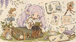 郊外草地阅读的精灵少女