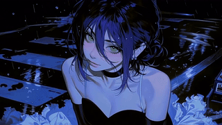 雨夜幽蓝紫发少女