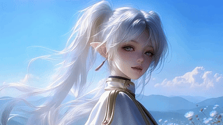 晴空下的白发精灵少女