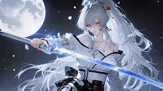 月夜银发白瞳女剑士