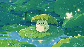 荷塘细雨中的小萌团