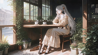 午后咖啡馆窗边少女