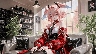 阳光起居室的粉发少女