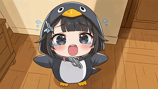 可爱受惊企鹅装女孩