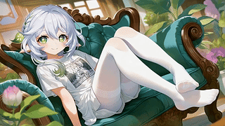 闲适居家的银发少女