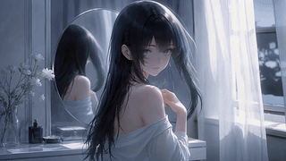 镜前蓝眸长发少女