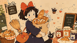 暖黄街角面包店少女