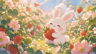 草莓园里的软萌小兔