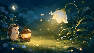 月夜林间的小刺猬