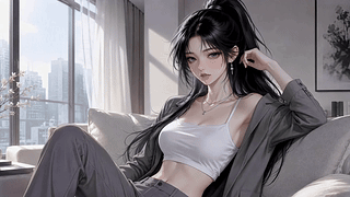慵懒居家清冷少女