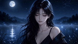月夜蓝眸黑发少女