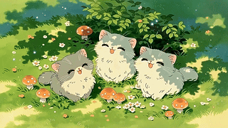 青草地的快乐小猫
