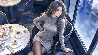 咖啡屋看窗外的少女