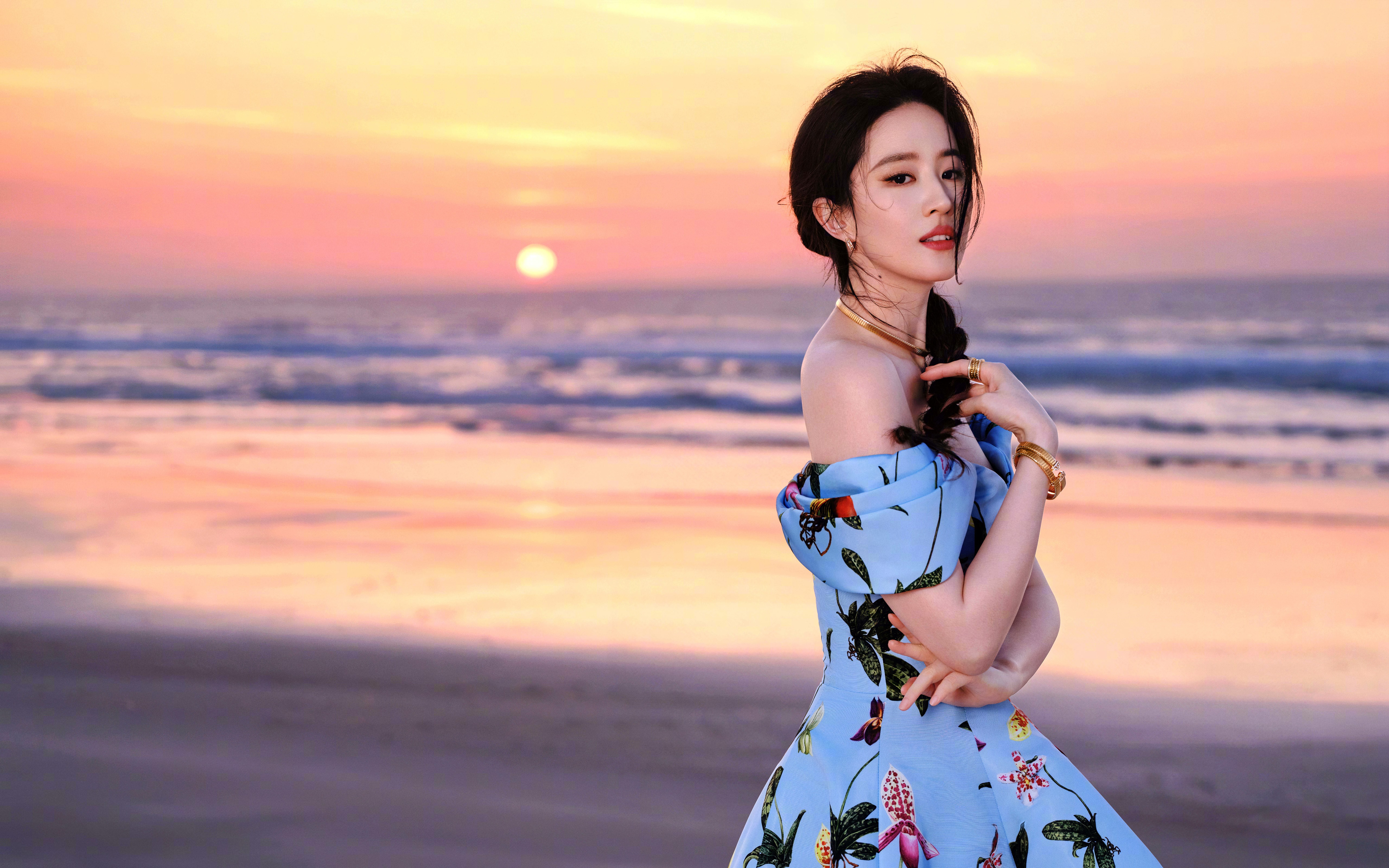 刘亦菲 海滩 日落 唯美摄影 5K美女壁纸5120x3200
