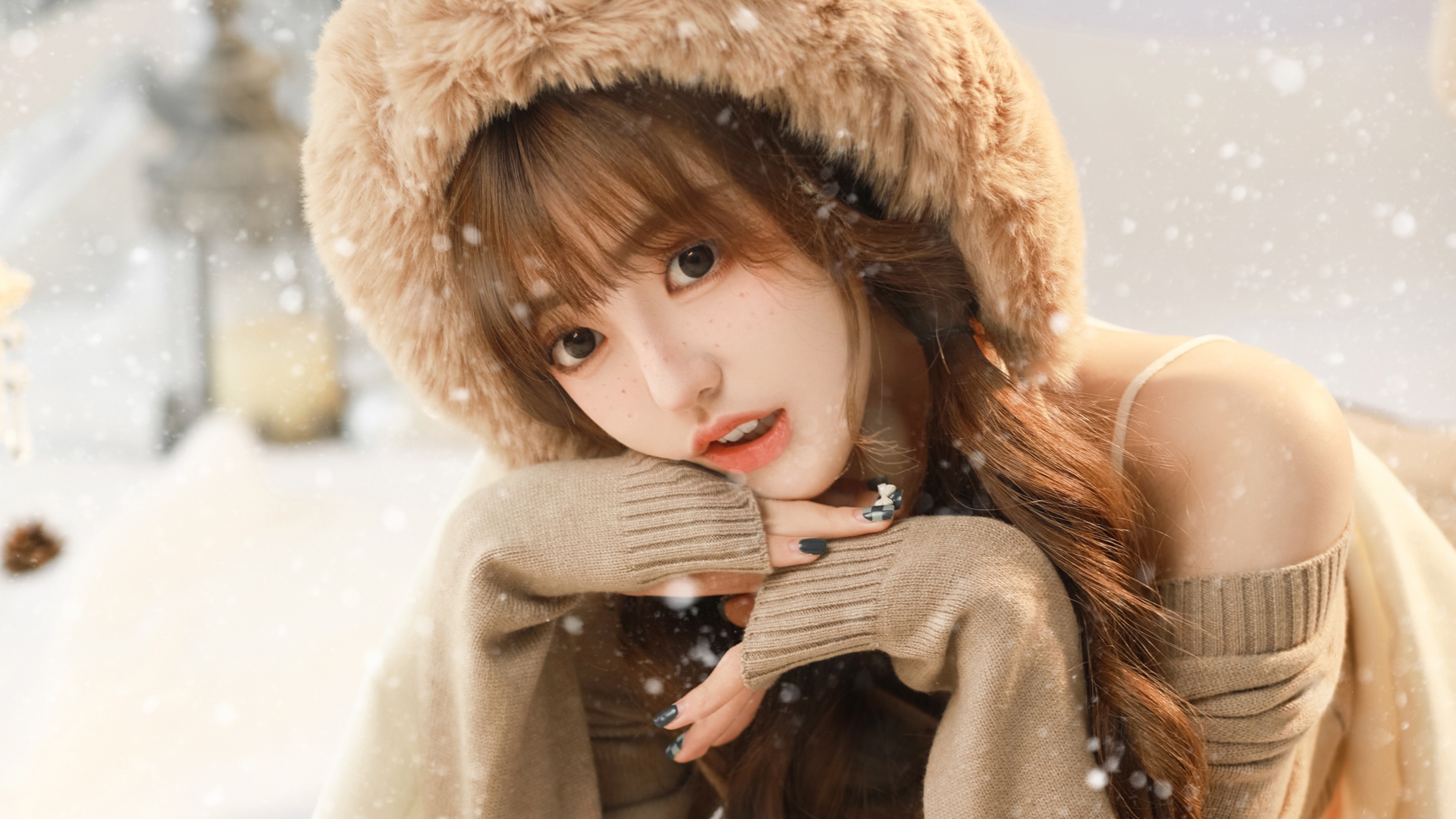 可爱圣诞美女 帽子 毛衣