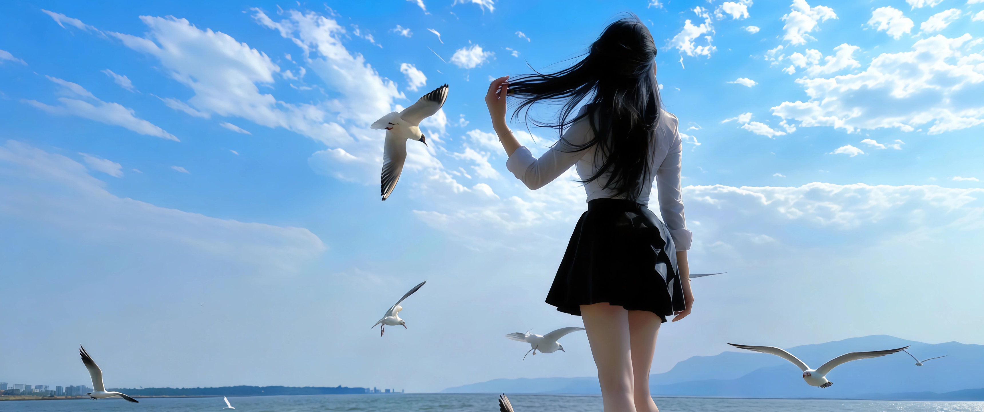 好看海边长发美女背影34
