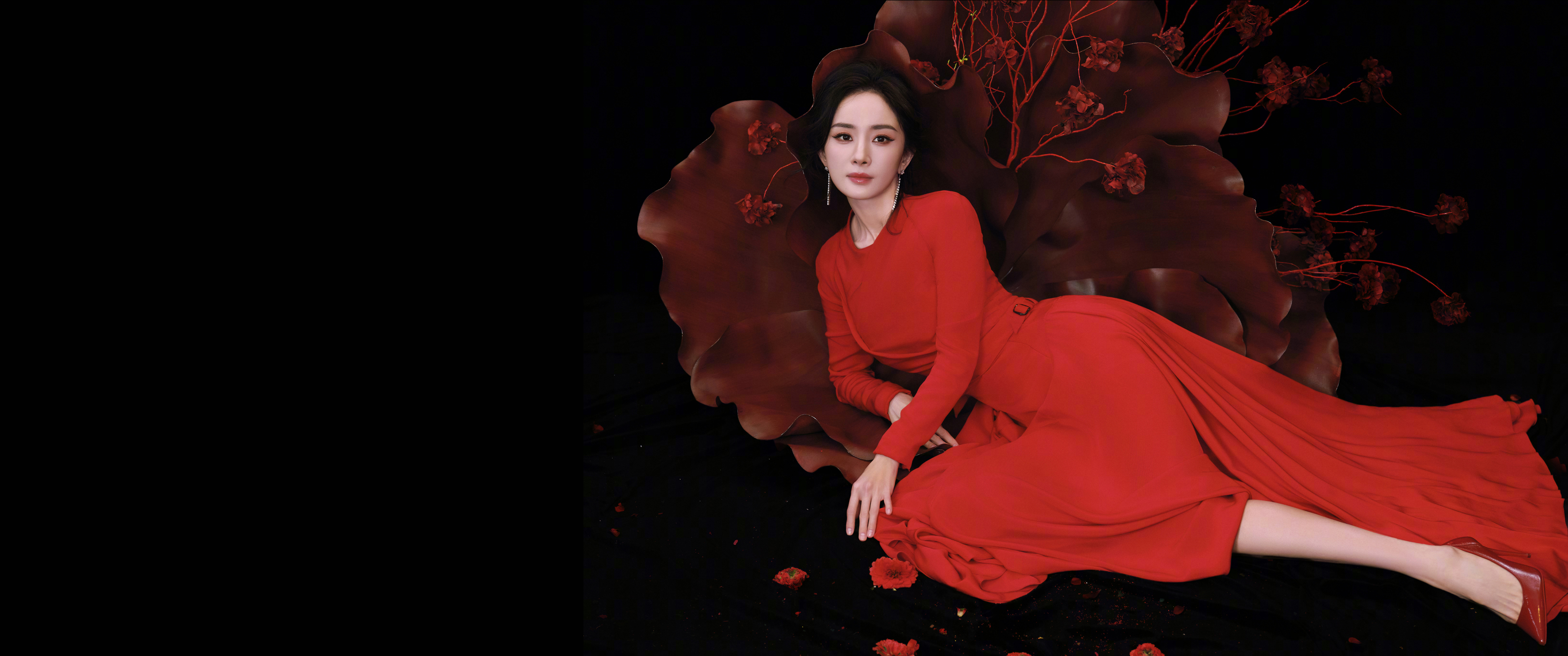 杨幂 红色裙子 花朵 344