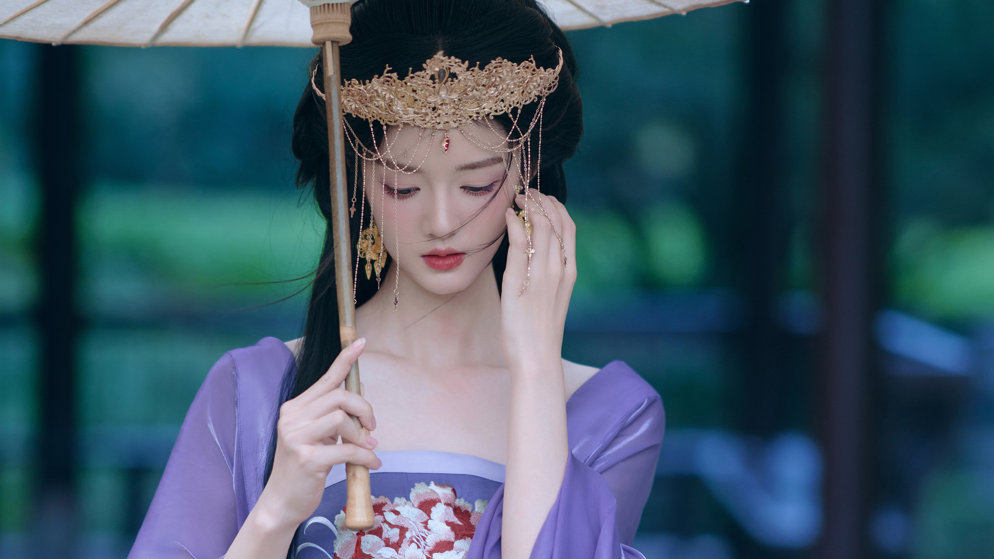 油纸伞 紫色古风裙子美