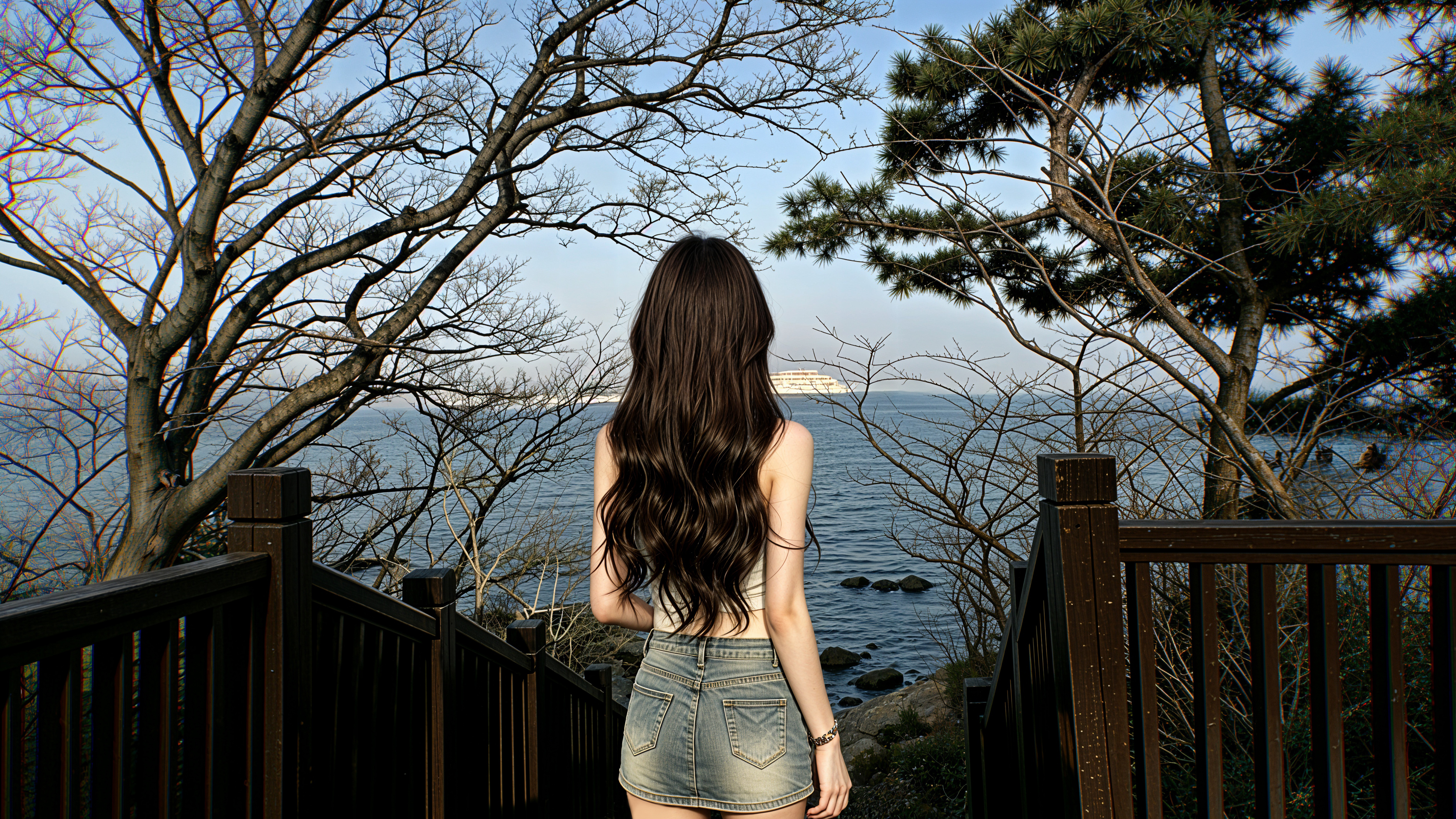 海边 看海的美女背影 长