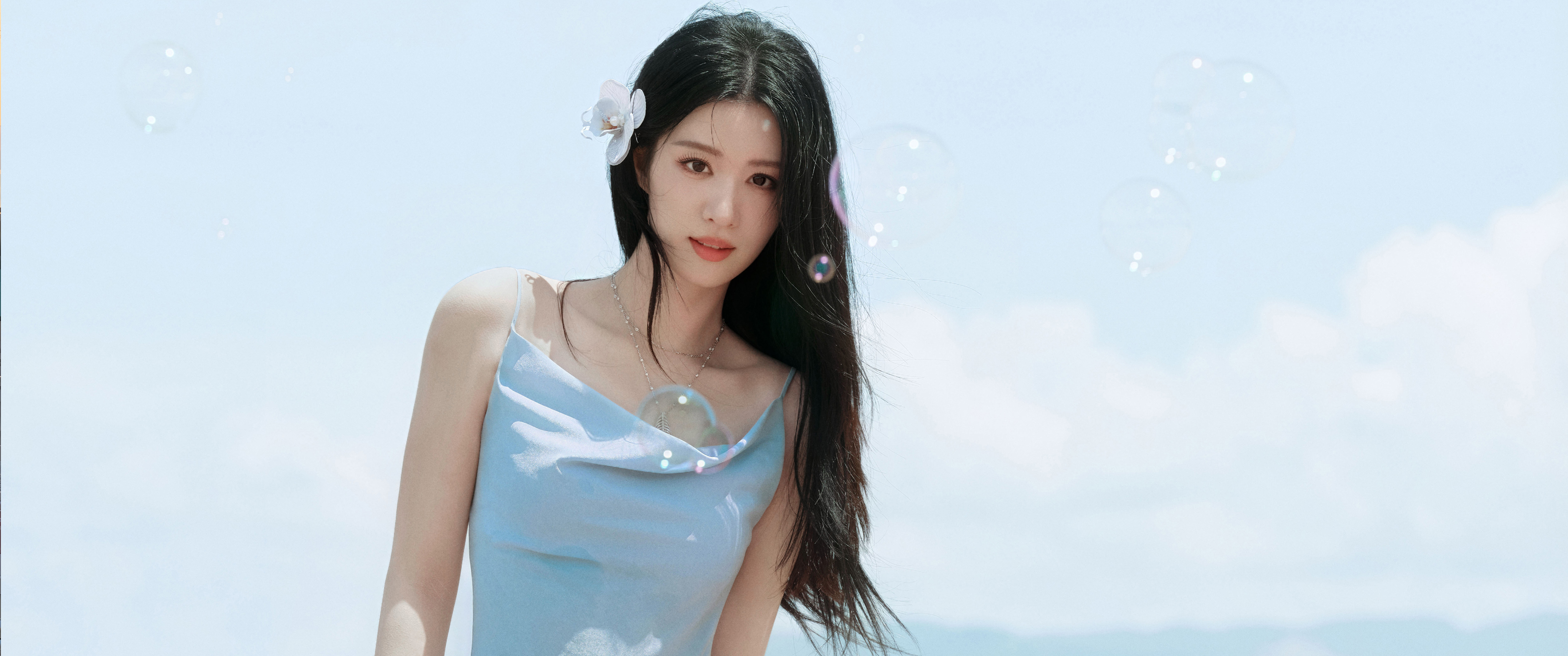 海边蓝色裙子美女王楚然