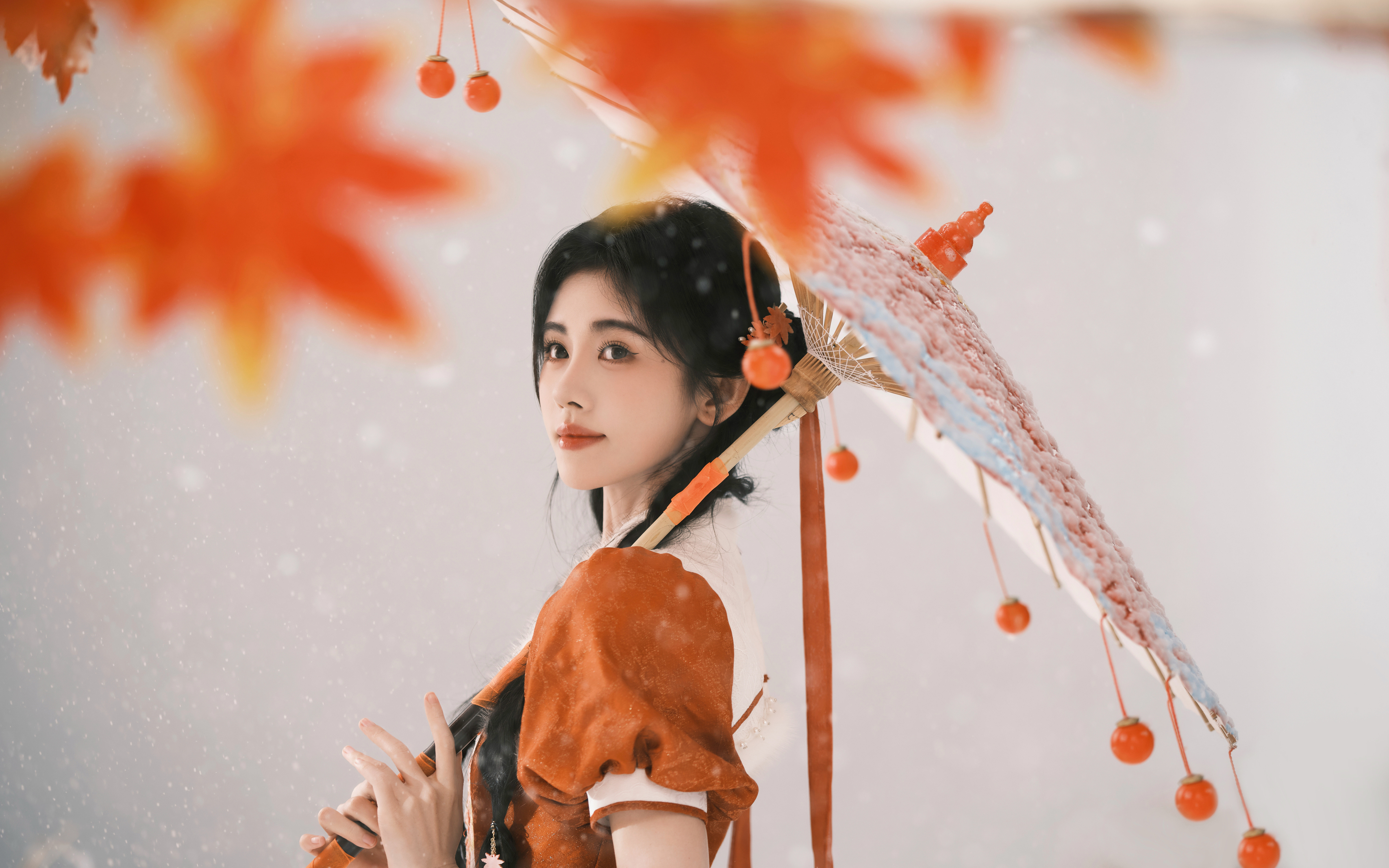 秋天 伞 美女 鞠婧祎 4K