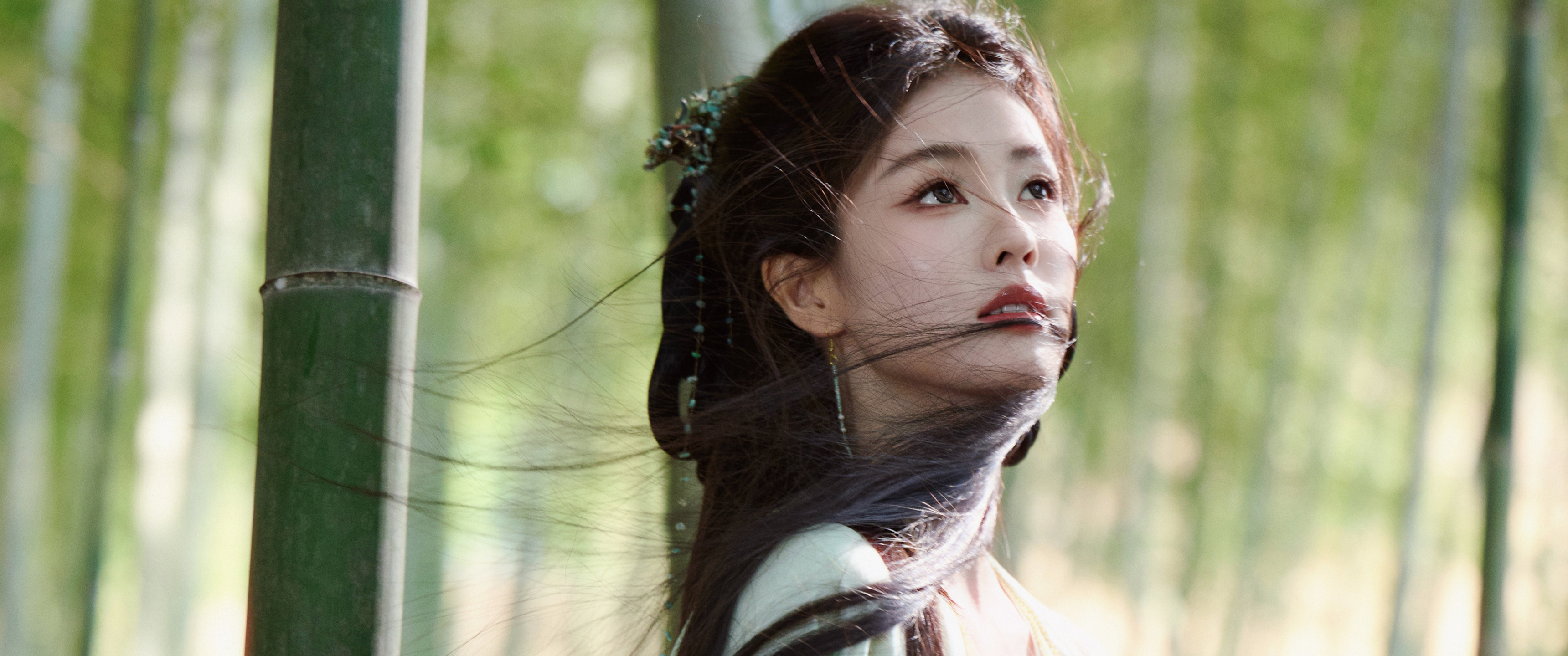竹林古风美女白鹿3440x1
