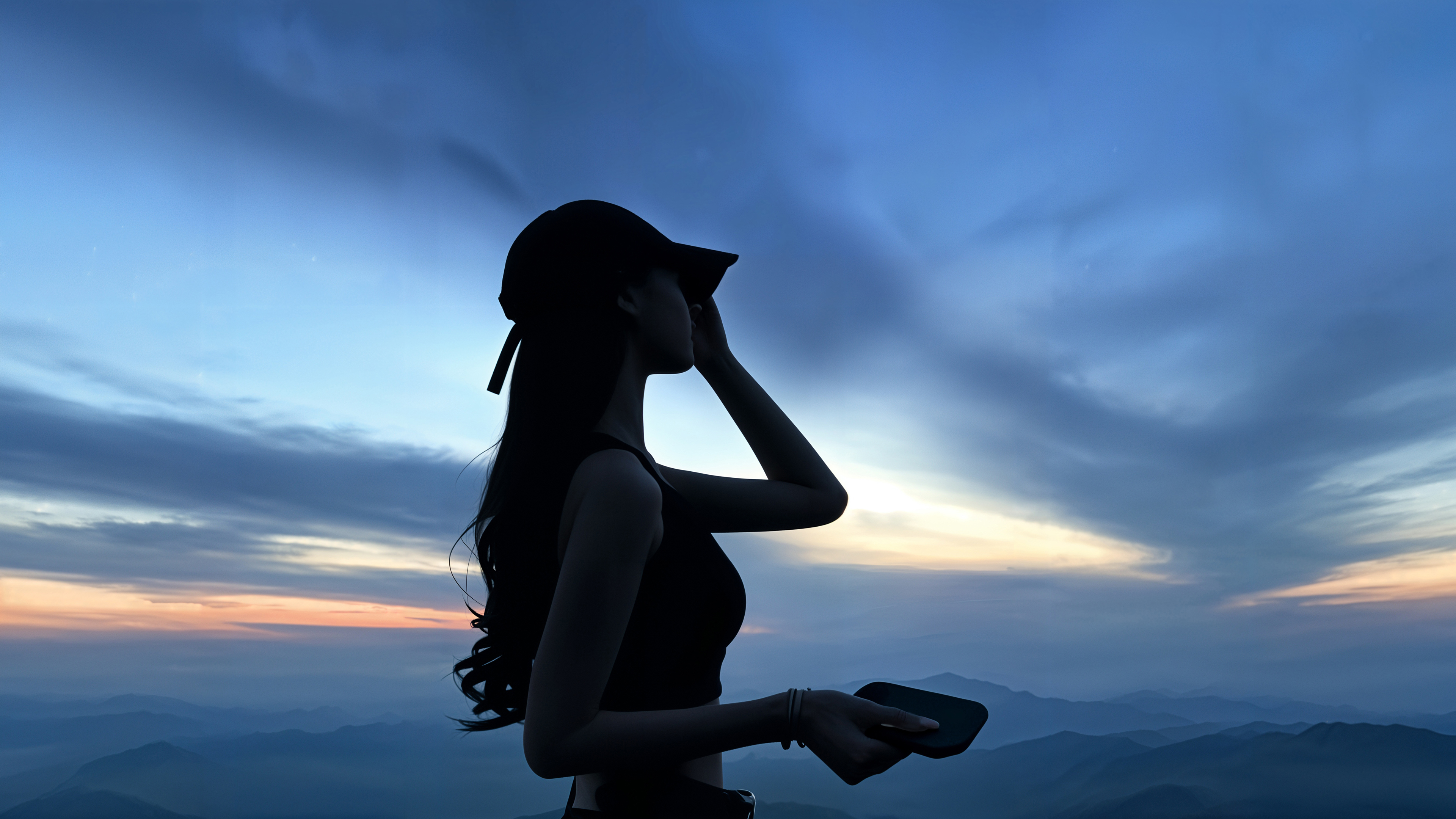 美女鸭舌帽 侧脸 唯美 天空 4k高清壁纸 3840x2160