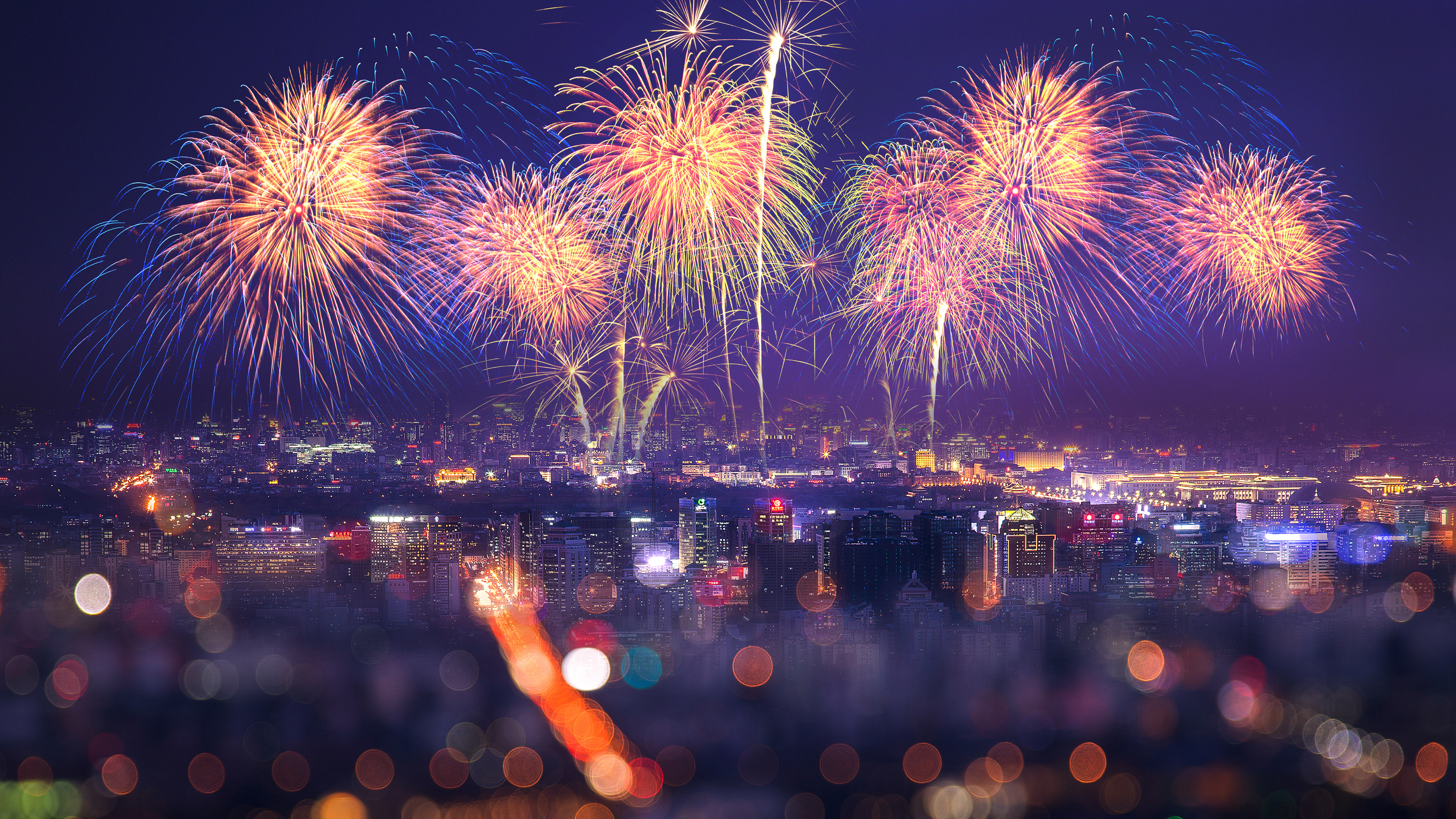 2019新年城市烟花背景4k