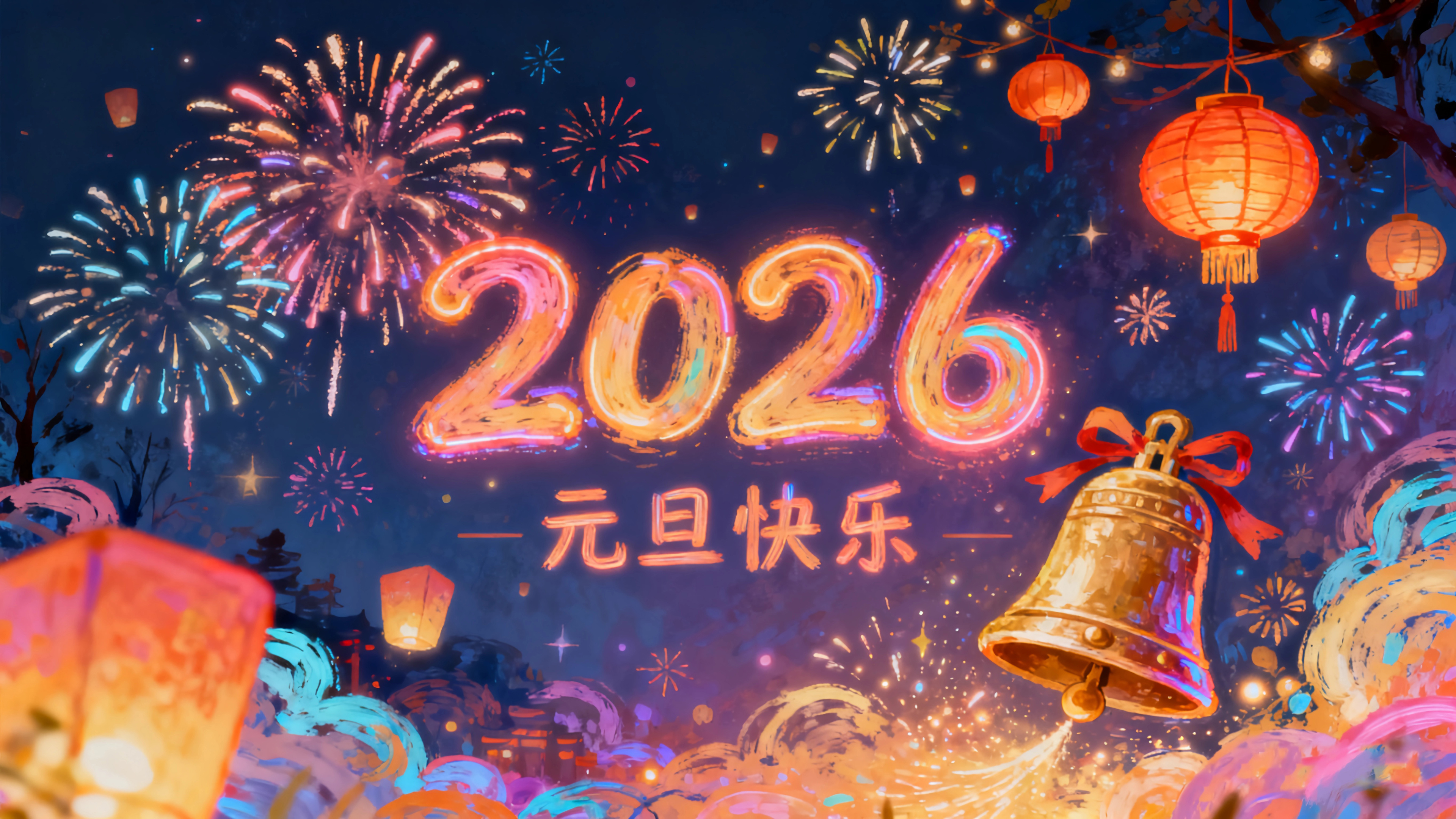 2026元旦快乐 烟花 灯笼