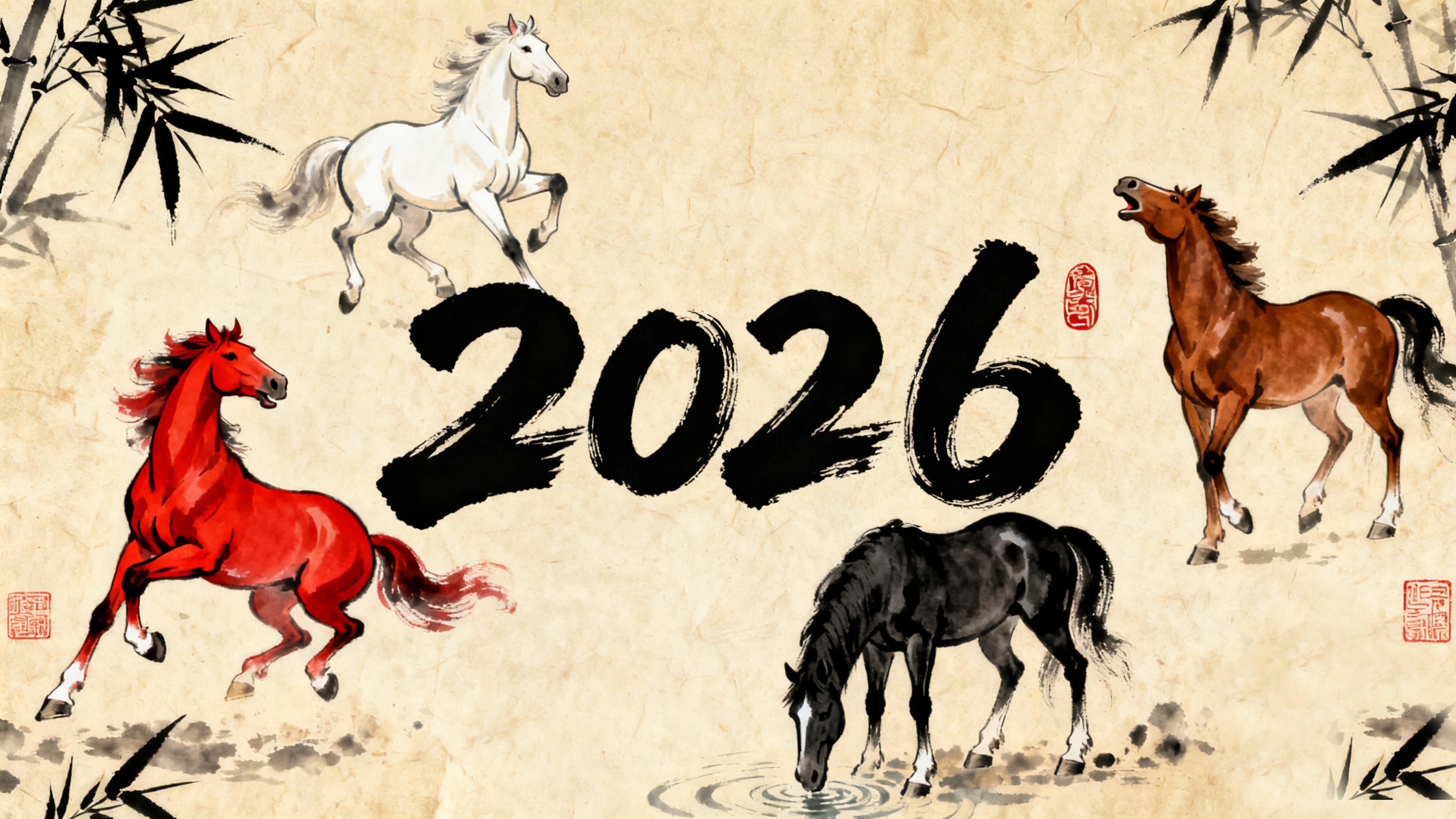 2026中国风 四匹马儿 水