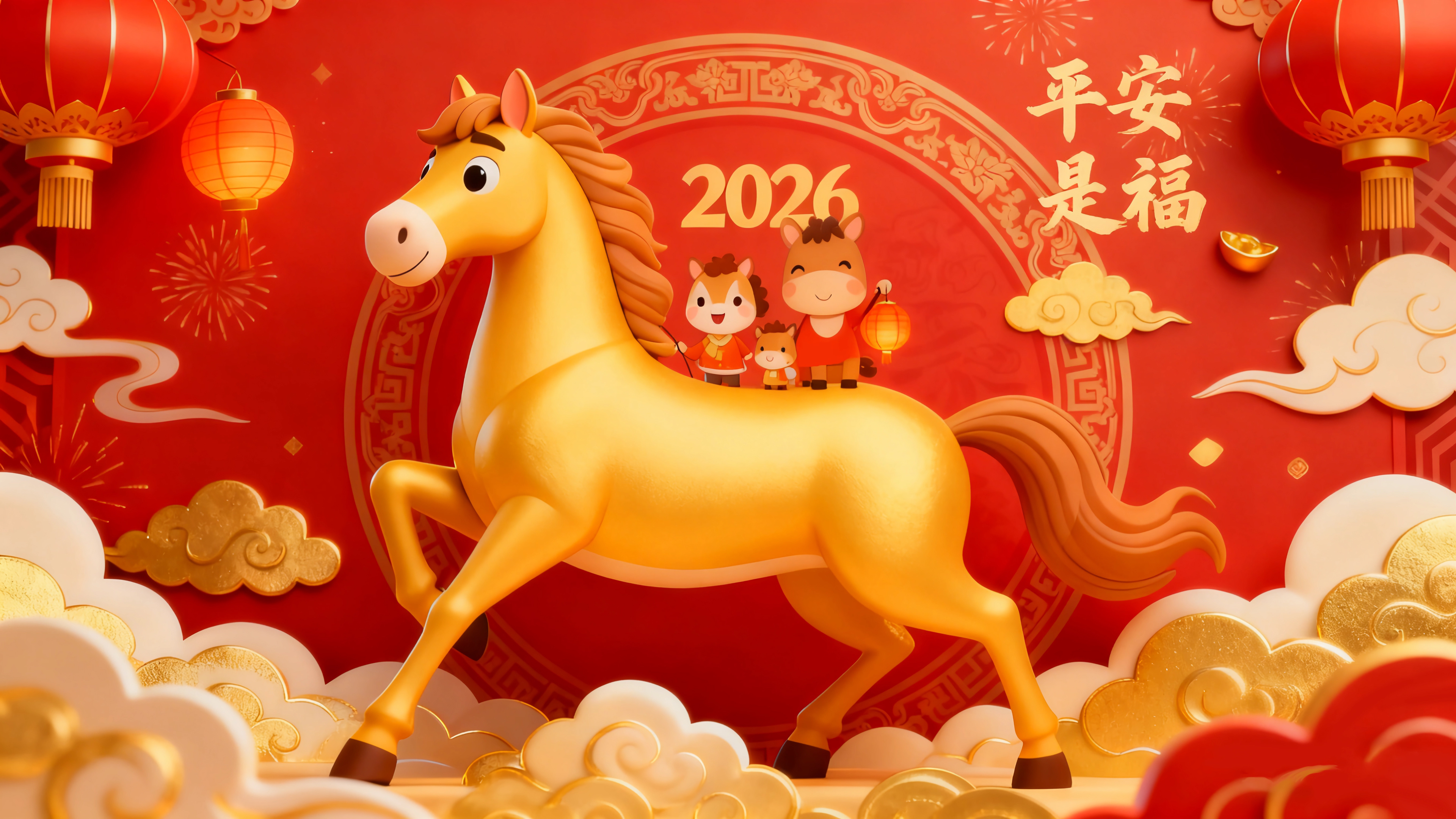 2026年平安是福 金色的