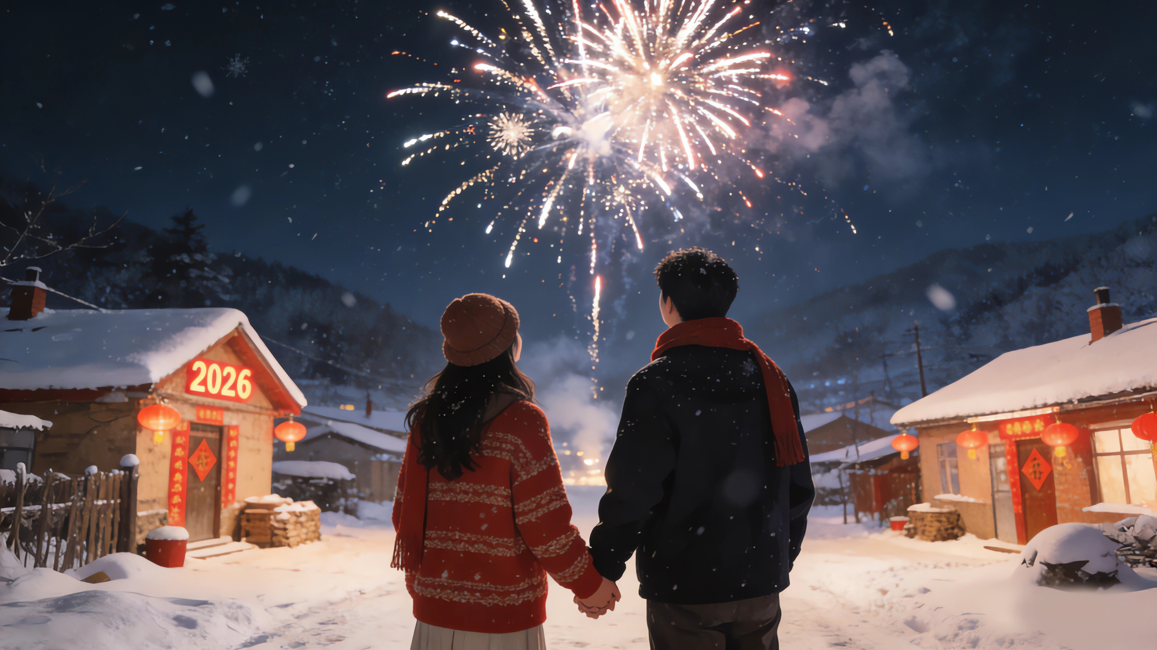 2026新年 夜晚 雪景 乡
